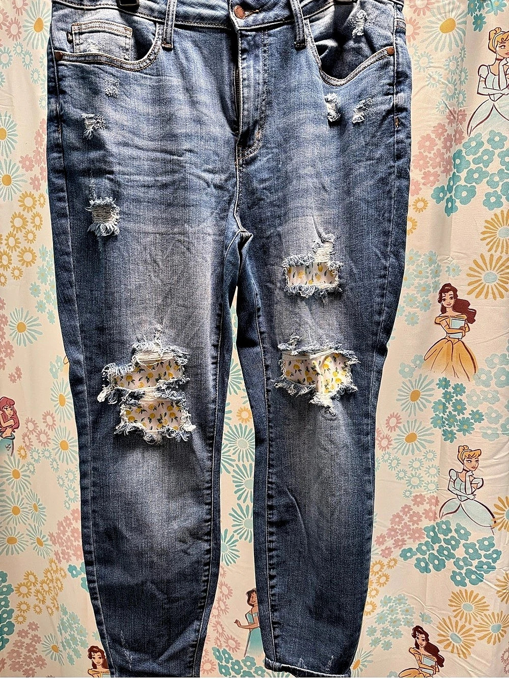 14w Judy Blue Lemon Patch High Waist Skinny Jeans Women's Distressed Blue Skinny